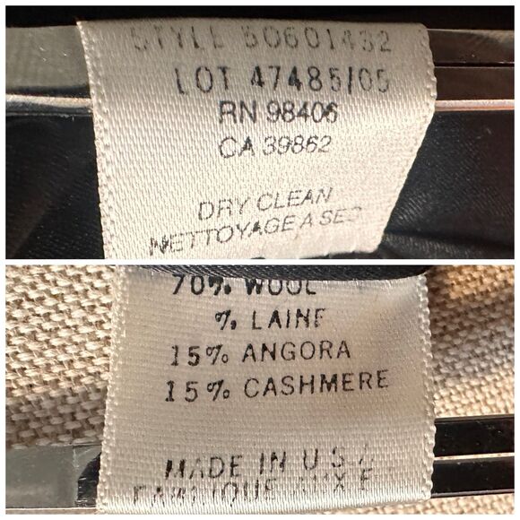 Theory Luxury Black Wool Angora Cashmere Double Breasted Coat S USA Early Y2K - Picture 11 of 11